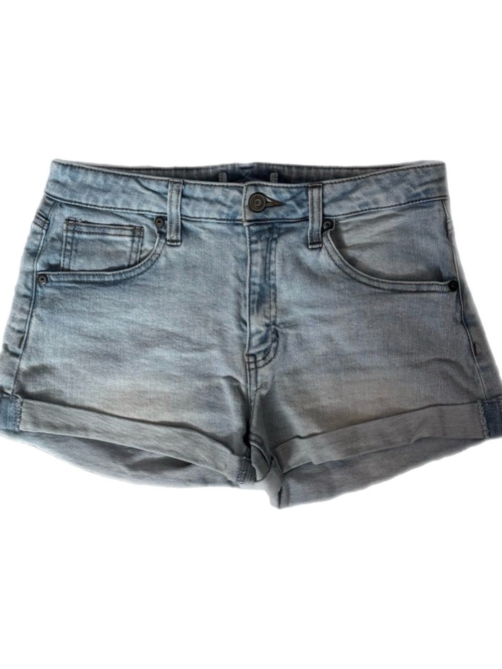 Y2K 7/28 Kensie 99% Cotton Light Blue Denim Roll-Cuff Juniors Shorts Streetwear